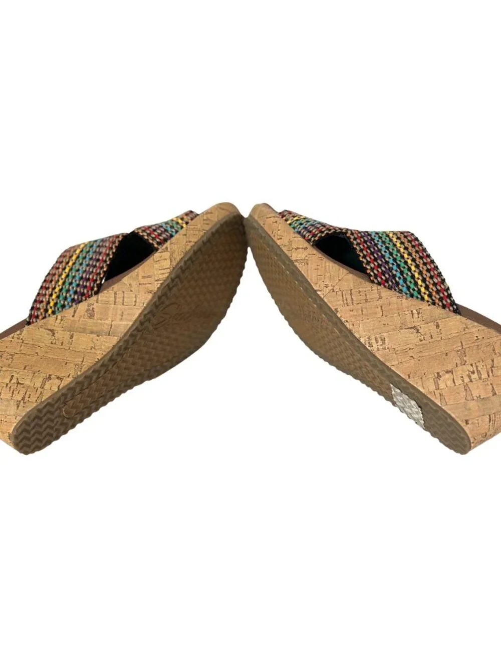 Skechers Womens Size 7 Multicolor Beverlee Cork Wedge 3 in Heel Slide Sandals Sh